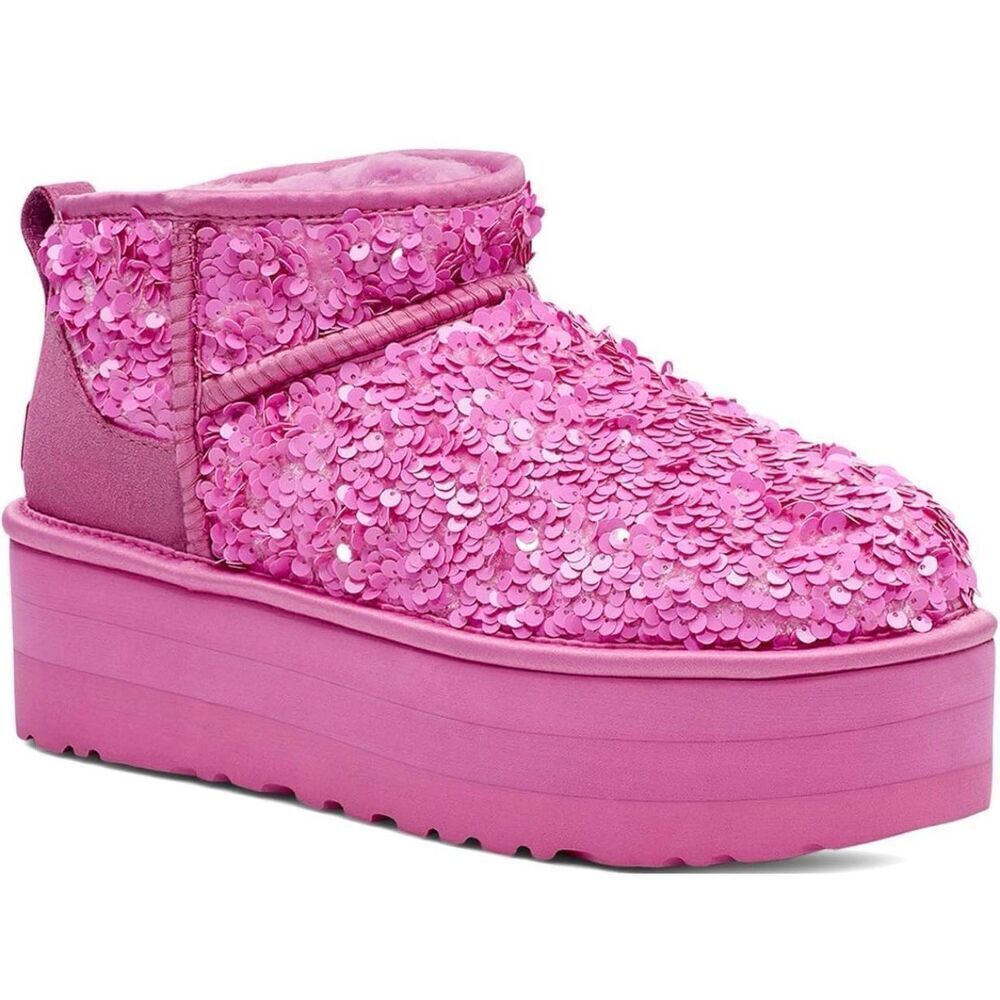 UGG Classic Mini Stellar Sequin boot in purple (multi iridescent chunky) sz 7